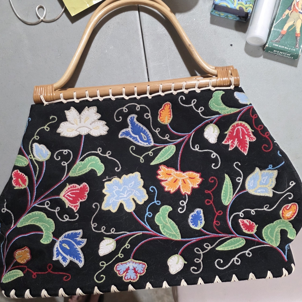 Talbots Black Tote with Colorful Floral Embroidery